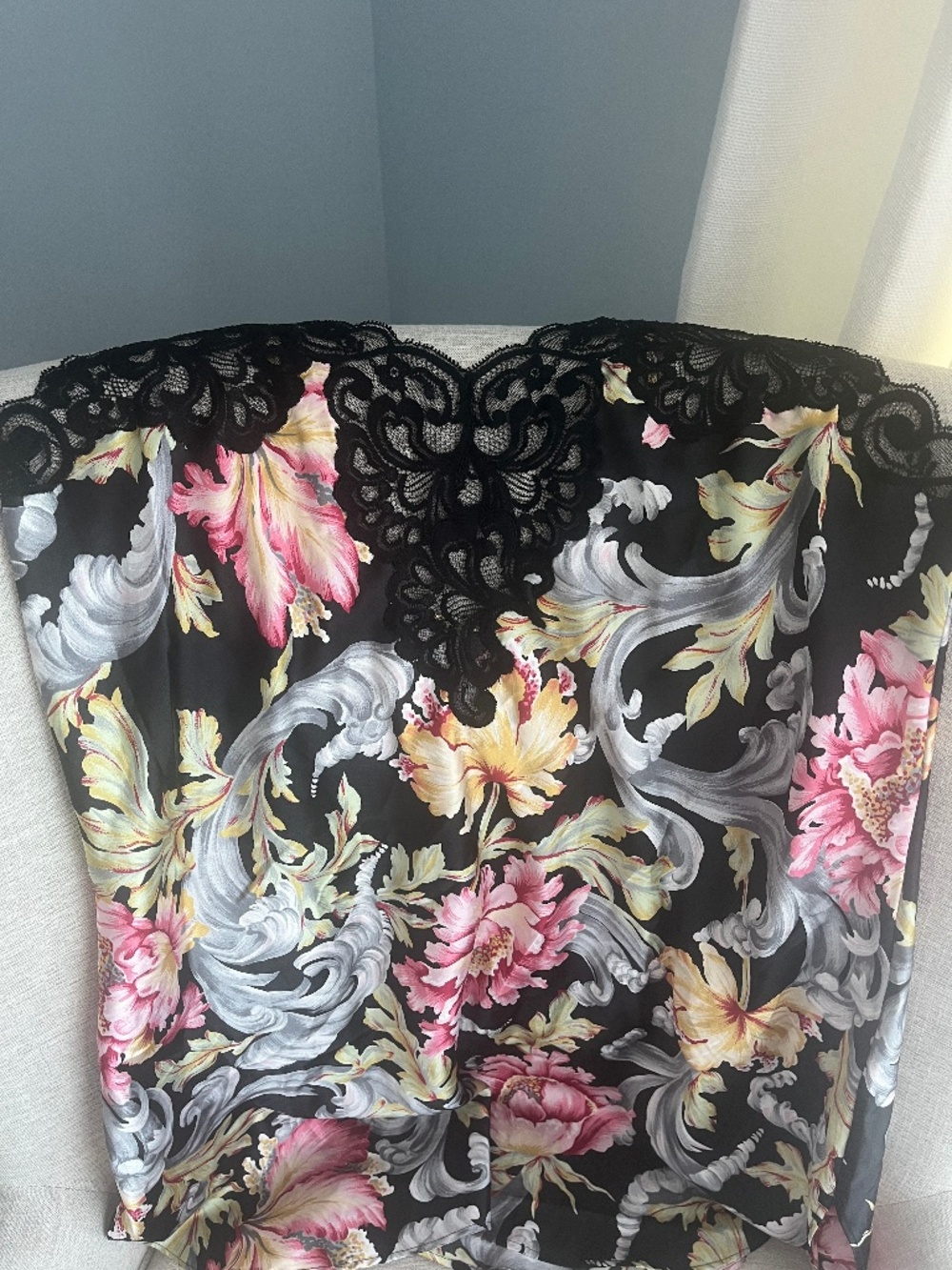 Natori Black Floral Chemise Nightgown Slip Dress Size L